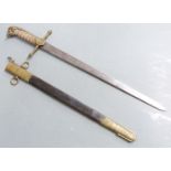 Royal Navy officer's short sword with wire bound shagreen grip, lion's head pommel, fouled anchor