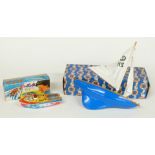 Two model boats Scalex Boats 11" Gull Racing Yacht H/211 and Japanese steam boat, both in original