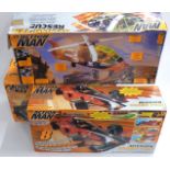 Three Hasbro Action Man vehicle sets Raid 4x4, Helicopter Rescue and Mission Grand Prix, all in