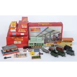 A collection of Hornby, Tri-ang, Hornby Dublo and similar 00 gauge model railway buildings and