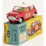 Corgi Toys diecast model Monte-Carlo B.M.C. Mini-Cooper 'S' with red body, white roof, lemon