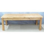 Pine farmhouse dining table with single drawer, length 22cm, width 98cm, height 77cm