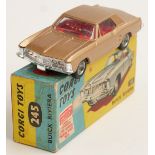 Corgi Toys diecast model Buick Riviera with gold body, red interior and spoked hubs, 245, in