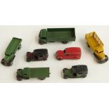 Seven Dinky Toys and Suopertoys diecast model commercial vehicles including Guy lorry, two London