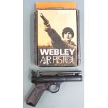 Webley Premier .22 air pistol with named and chequered grips, serial number 308, in original box