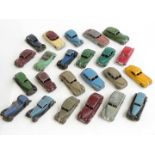 Twenty-three Dinky Toys diecast model cars including Hudson Sedan, Chrysler, Triumph, Vanguard,