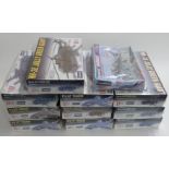 Eleven Lindberg 1:48 and 1:72 scale model aircraft kits including jets and helicopters, all sealed