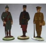 Three flat tin cut out WW1 soldiers in British, French and German uniforms, probably used for target