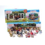 A collection of Tomy Sylvanian Families figures, buildings and accessories including Canal Boat,