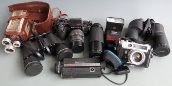 Cameras to include Pentax SFX SLR camera with 28-80mm 1:3.5-4.5 lens, Yashica Lynx-5000, Kodak