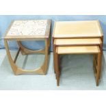 Retro nest of table and a tile inset coffee table, largest 45 x 50cm
