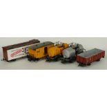 Five Lehmann LGB G gauge model railway goods wagons and tankers including Shell, Cardinal and