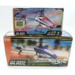Two Horizon Hobby BNF Blade radio controlled model helicopters mSR and mSR X, both in original