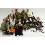 Three Action Man action figure dolls together with various outfits and accessories including Special