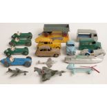 Sixteen Dinky Toys diecast model vehicles including Trailer (Large), Chivers Jellies Trojan Van,