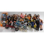 Twenty-One Action Man figures including some with felt hair, Snowball Mobile Fire Rider Polar