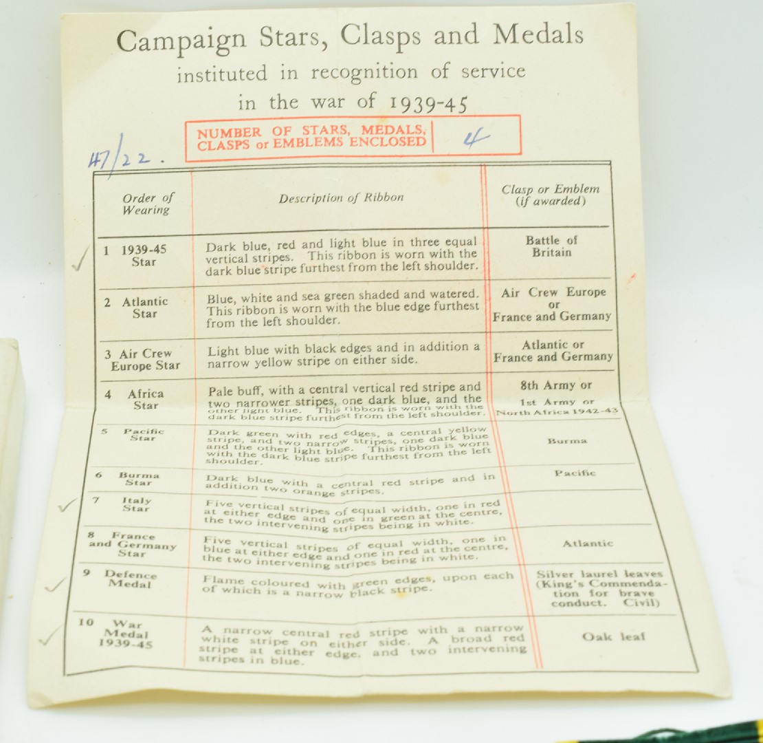 British Army WW2 medals comprising 1939-1945 Star, Italy Star, Defence Medal, War Medal and - Image 3 of 5