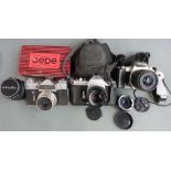 Cameras and accessories including Pentax MZ-50 SLR camera with 35-80 lens, Asahi Pentax Spotmatic F,