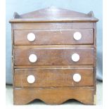 19thC stained pine miniature / apprentice chest of drawers, W37 x D19 x H44cm