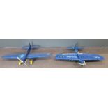 Two Nobler control line model aircraft fitted with two stroke glow engines, wingspan 128cm