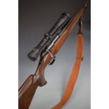 Browning European .243 bolt-action rifle with set trigger, chequered semi-pistol grip and forend,