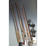 Six trout and salmon fly fishing rods including Hardy 8 1/2, Ogden Smith trout, Bruce & Walker 6-8