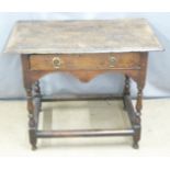 An 18th/19thC oak jointed table with single drawer, W85 x D51 x H70cm