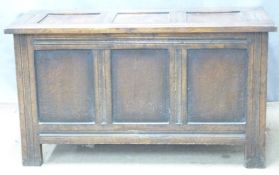 19thC panelled oak coffer, W91 x D40 x H51cm