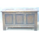 19thC panelled oak coffer, W91 x D40 x H51cm