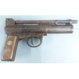 Webley Mk 1 .177 air pistol with inset winged pellet motif to the wooden grips, serial number 27888.