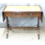 Reproduction leather inset library table, W94 x D50 x H73cm