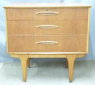 G Plan style retro small desk with lift up lid and pop up fitted gallery and two drawers,