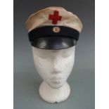 German WW1 medics/ peaked cap with leather sweat band and liner, indistinct stamp and initialled LH