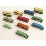 Eleven Dinky Toys diecast model buses and coaches including double decker Routemaster, Observation