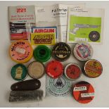 Ten air rifle/pistol pellet tins including BSA, Webley, Milbro and Marksman together with two Airgun
