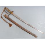 c1870's Army officer's sword with shagreen handle, pierced and decorated guard, 68cm curved fullered