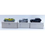 Three Franklin Mint 1:24 scale diecast model vehicles 1929 Rolls-Royce Phantom 1, 1930 Duesenberg