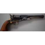 Italian .36 Navy Arms Co six shot single action percussion revolver with engraved scene of ships
