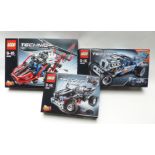 Three Lego Technic building sets Rescue Helicopter 8068 (2011), Hot Rod 42022 (2014) and Off-