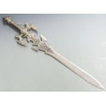 A large steel bladed fantasy sword with eagle decoration and 65cm etched and shaped blade, overall