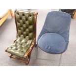 A leather Chesterfield nursing chair together with a retro blue upholstered chair