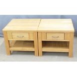 Pair of contemporary oak bedside units with single drawer and undershelf, W56 x D57 x H49cm