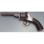 Webley Bentley 54 bore six-shot double action percussion revolver with engraved frame, chequered