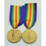 British Army two WW1 Victory medals named to 2862 Pte G Porter, Notts & Derby Regiment (7th Robin