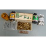 A collection of re-loading items including Lee.222 dies, .22 empty cases, .222 bullets, Pyrodex