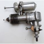 Vintage spark ignition model aircraft pretol engine with fabricated steel cylinder, together with