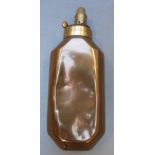 Sykes octagonal copper and brass powder flask with squared edges, 17cm long.