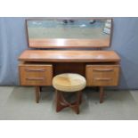 G Plan retro dressing table with two drawers to each side, together with a matching stool, W145,