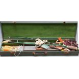 A vintage archery set in fitted case including an Apollo Falcon bow