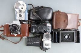 Cameras to include Praktica IV SLR, Penguin folding camera, Brownie Starflash and Sektronic